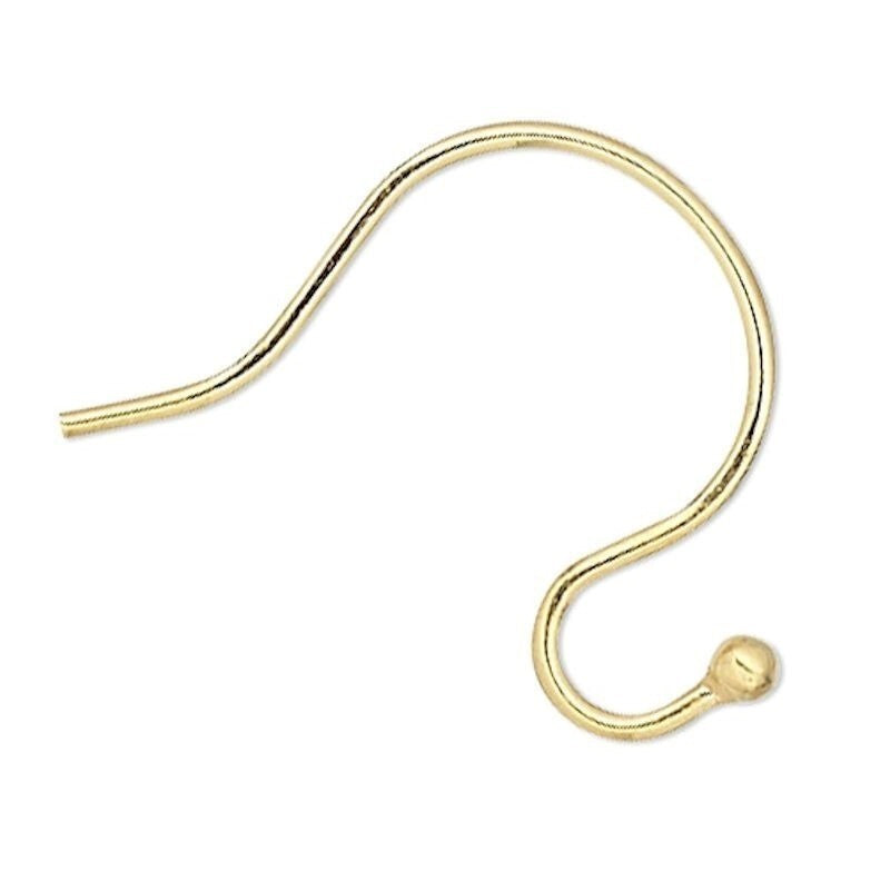 A single gold-colored metal ear wire or hook with a straightened end and a small rounded ball tip, shown on a plain white background.
