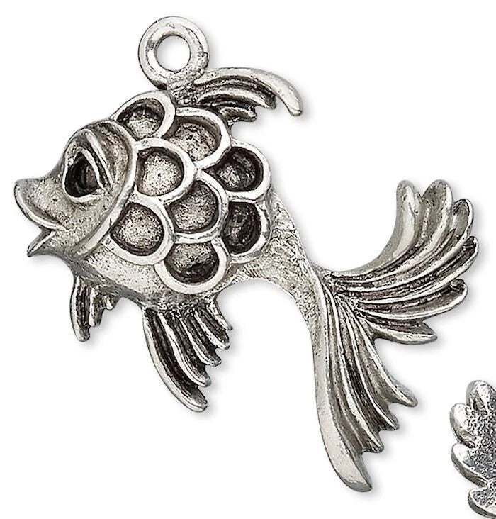 Antiqued Pewter Fancy Goldfish Charms 30x29mm – 2 pcs