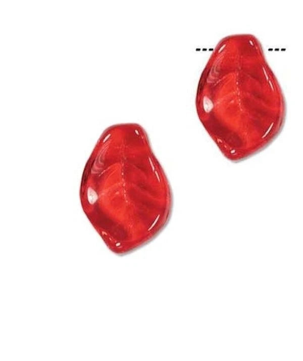 Czech Pressed Glass Wavy Leaf Beads, Transparent Red, 14x9x4mm, 1 Strand (approx. 50 pcs)