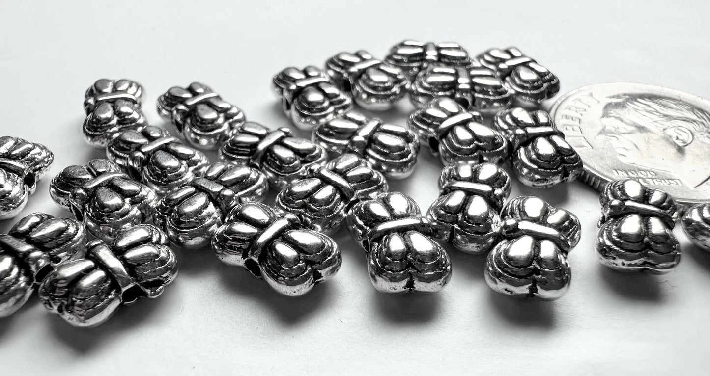 Antiqued Silver Pewter Double-Sided Butterfly Beads, 4x8mm, 24 pcs