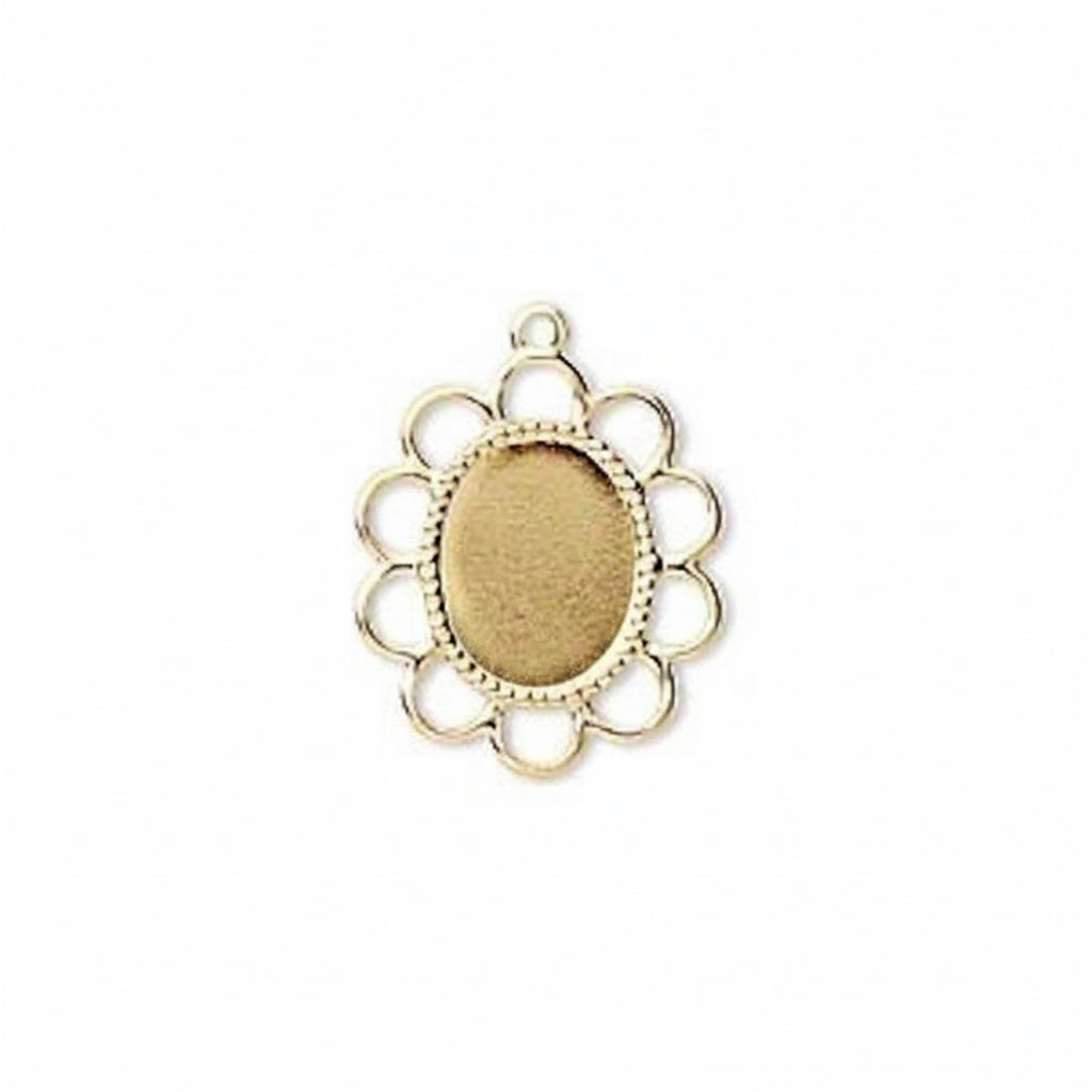 Gold Plated Brass Oval Cabochon Setting Drop 17x15mm - 10 pcs