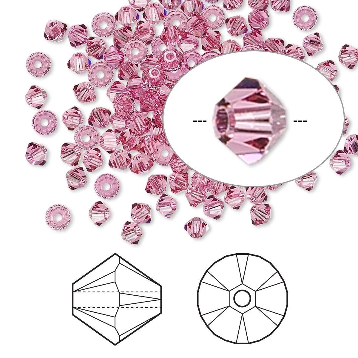 Swarovski Rose Pink 5328 Xilion Bicone Beads, 3mm - 48 pcs