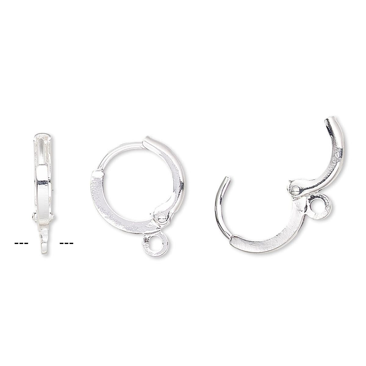 Silver Plated Brass 11mm Round Leverback Ear Wires with Closed Loop, 10 pcs