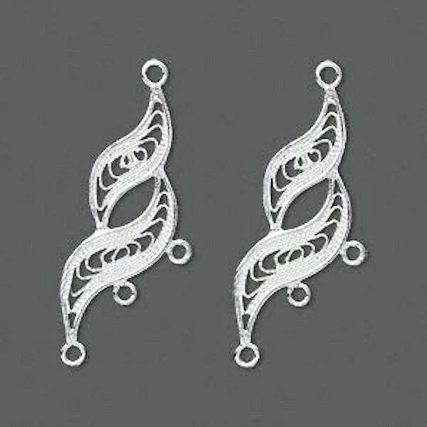 Sterling Silver Fancy Filigree Earring Drop Connectors, 27x11mm - 1 Pair