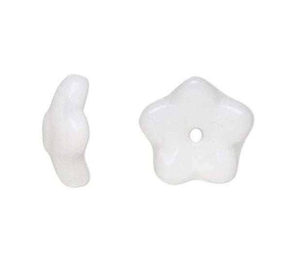 Czech Glass Flower Bead Caps, Opaque White, 7x3mm, 50 pcs