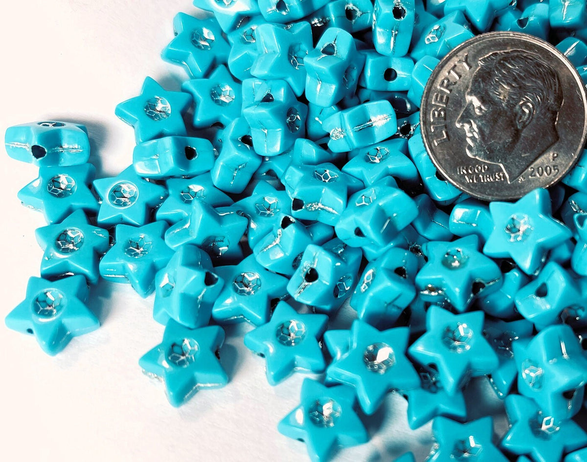 Turquoise Star Acrylic Beads 8x8mm – 50g (Approx 270-290 pcs)