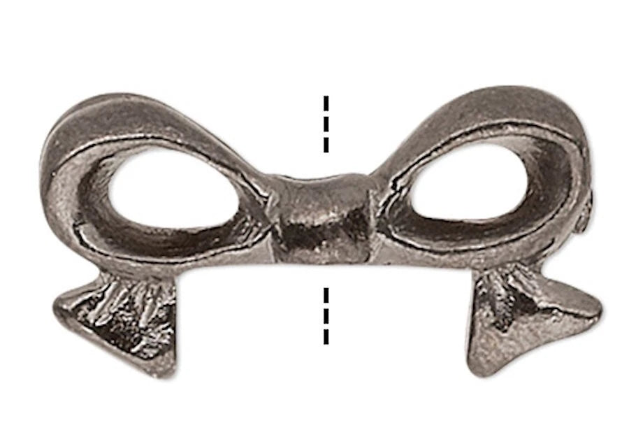 Gunmetal Plated Pewter 3D Bow Topper Beads, 16x9mm, 4 pcs