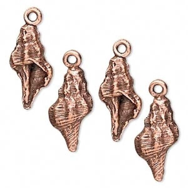 Antiqued Copper Pewter Conch Sea Shell Charms 18x10mm – 4 pcs