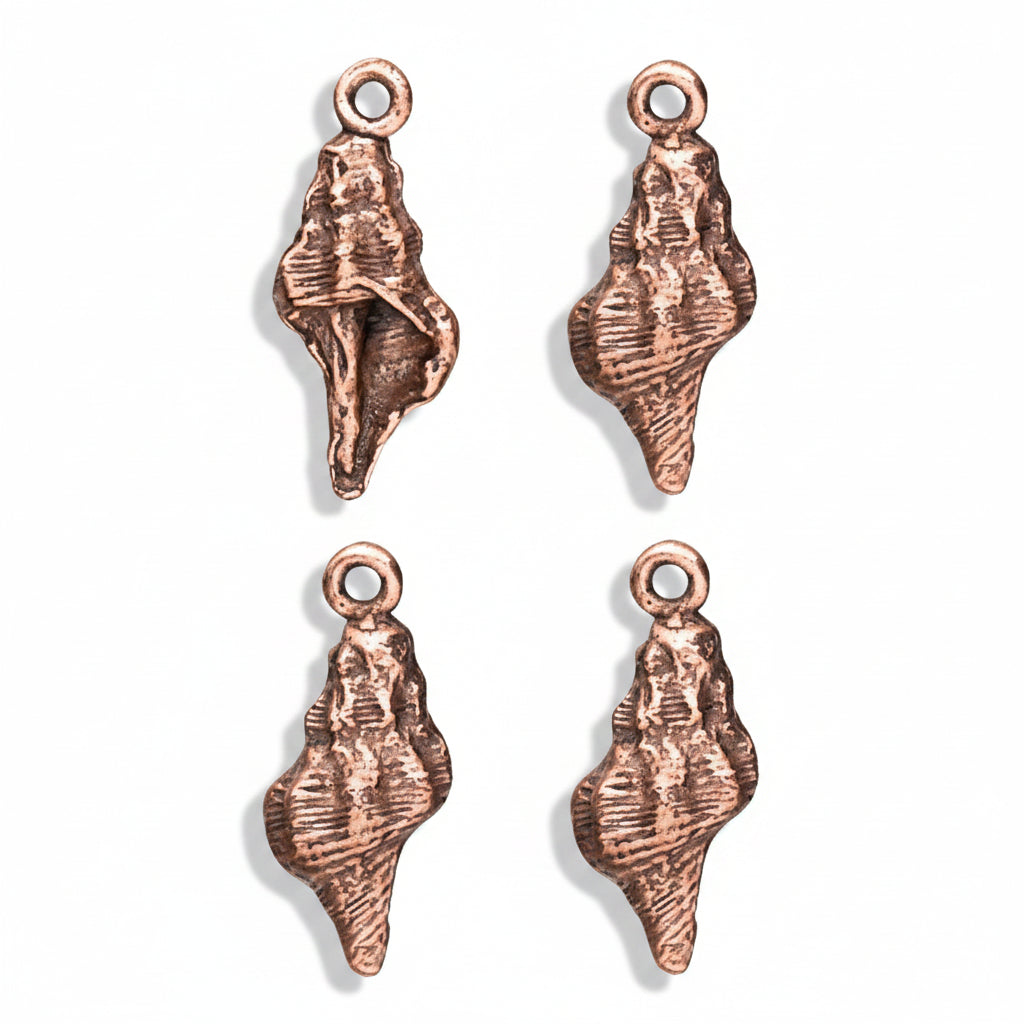 Antiqued Copper Pewter Conch Sea Shell Charms 18x10mm – 4 pcs