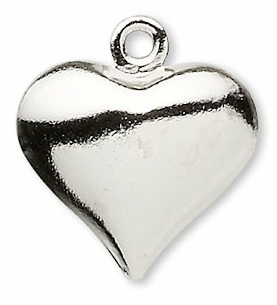 Puffy Heart Charms, Brass — Gold or Silver Plated