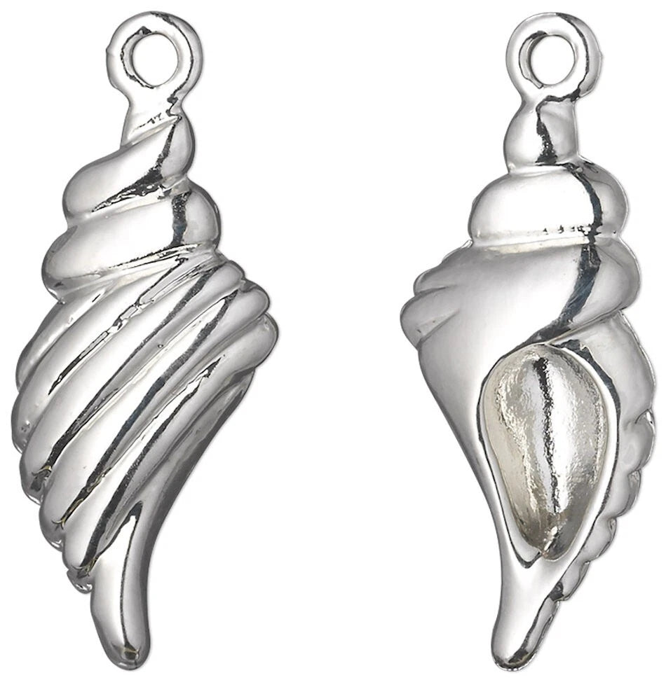 Silver-Plated Pewter Puffed Shell Charms, 26x13mm, 4 pcs
