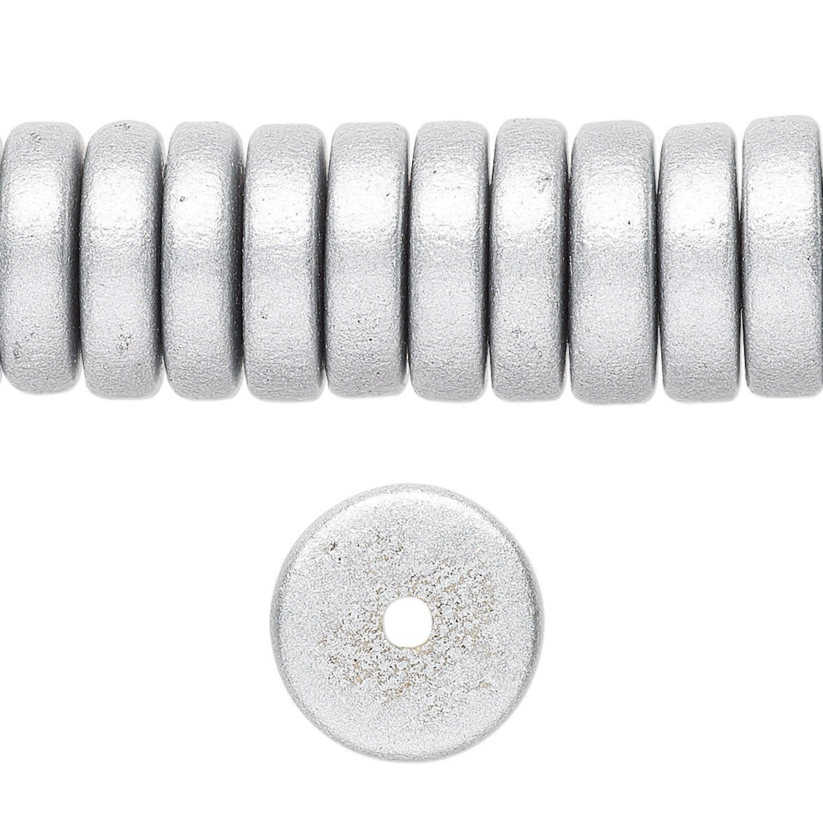 Wood Metallic Silver Rondelle Disc Beads 15x4mm — 1 Strand (approx. 45–50 pcs)