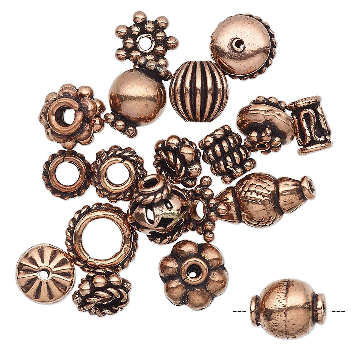 Antiqued Copper 4x1mm-11x5mm Assorted Bead Mix, 20 pcs