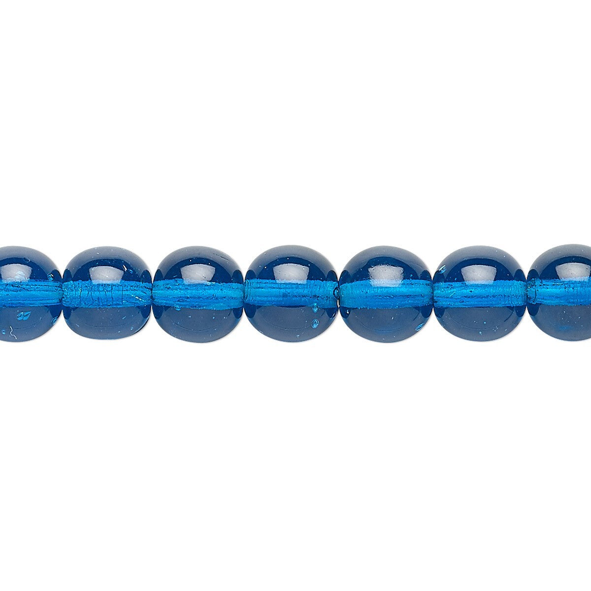 Czech Pressed Glass Transparent Dark Aqua Blue Round Beads 8mm (approx. 50 pc strand)