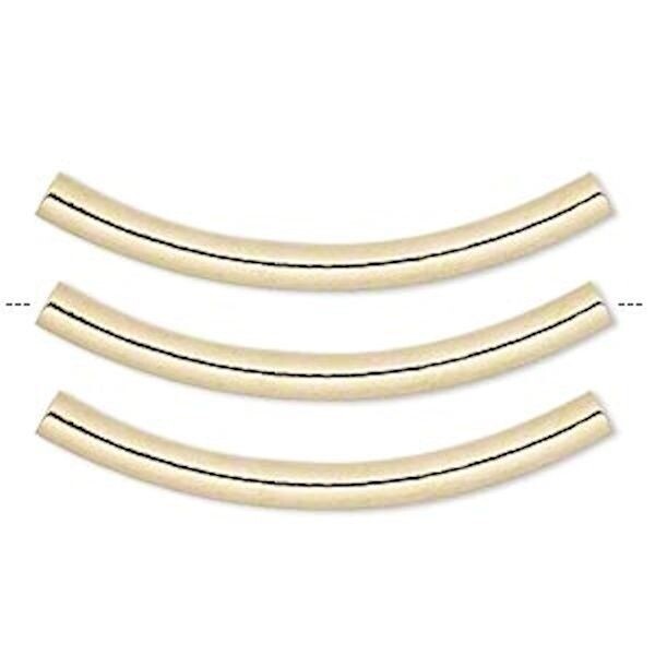 Brass 13x1mm Curved Tube Beads, Gold Plated, 100 pcs