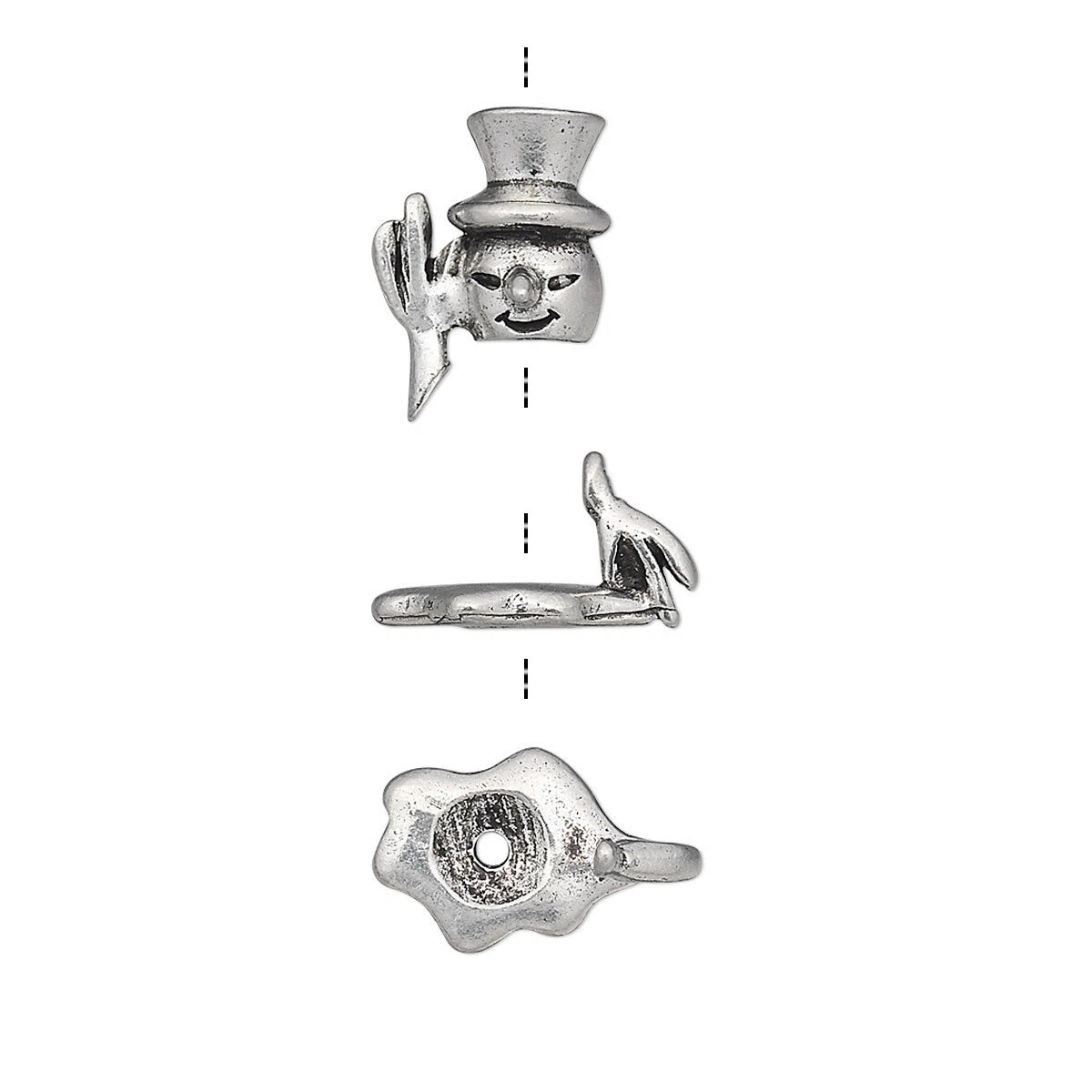 Pewter Snowman Bead Hugger Caps, Antiqued Silver, 23x13.5mm, 2 Sets