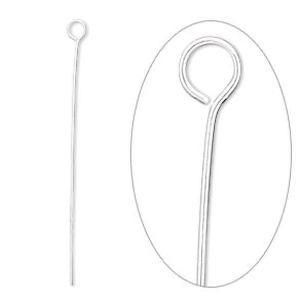 Silver Plated Brass Eye Pins, 1-1/2 inch, 24 Gauge, 100 pcs