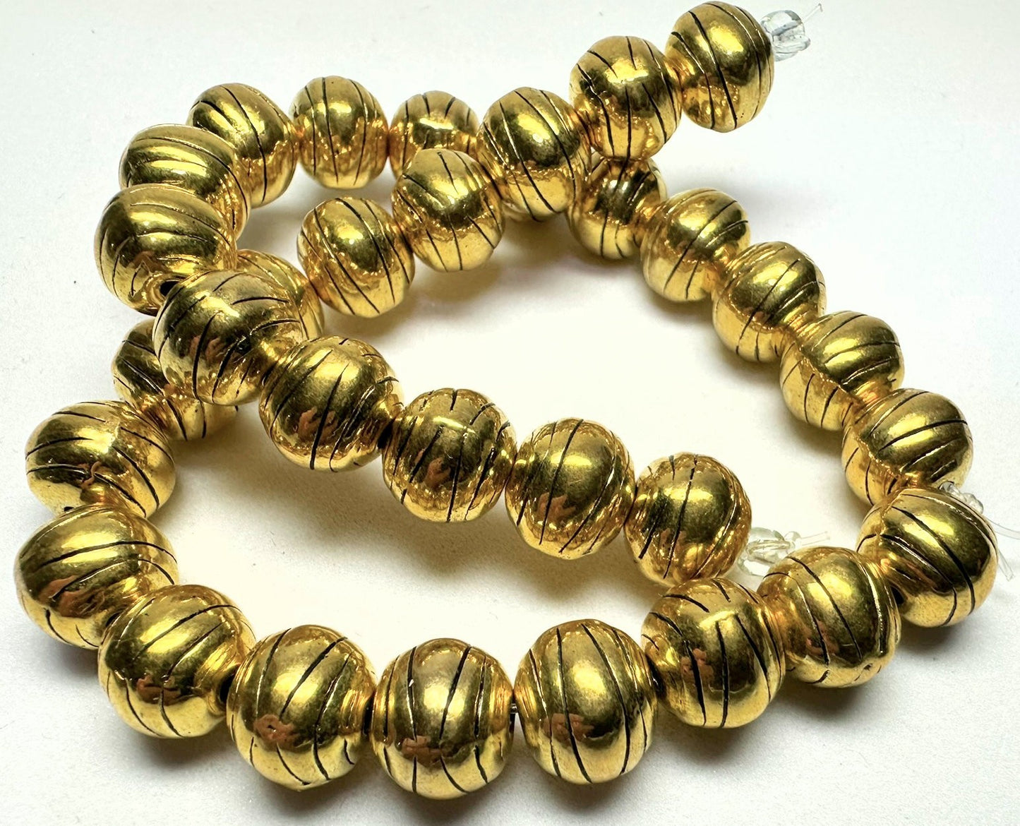Beads, Antiqued Gold Plated Brass, Round Line Design, 9mm, 30 pcs