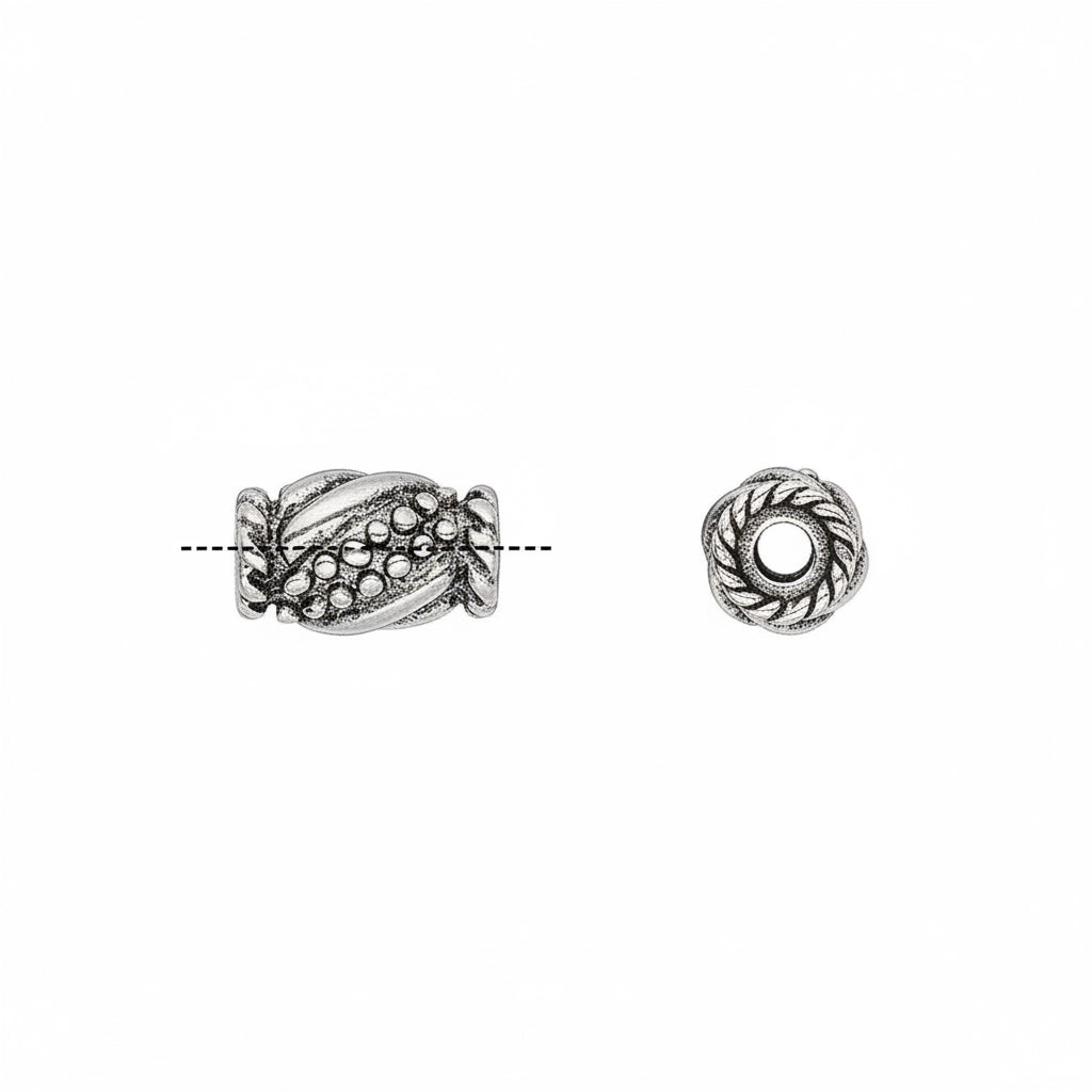 Antiqued Silver Plated Pewter Fancy Tube Beads 9x6mm — 20 pcs