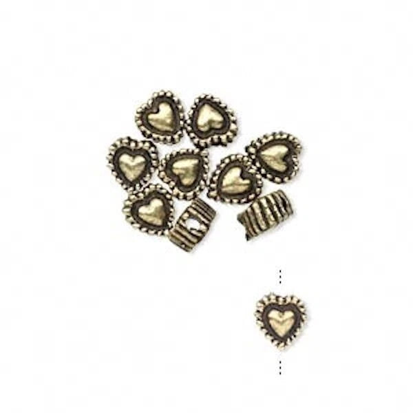 Antiqued Gold Plated Pewter Double-Sided Heart Beads, 5.5x3.5mm, 10 pcs