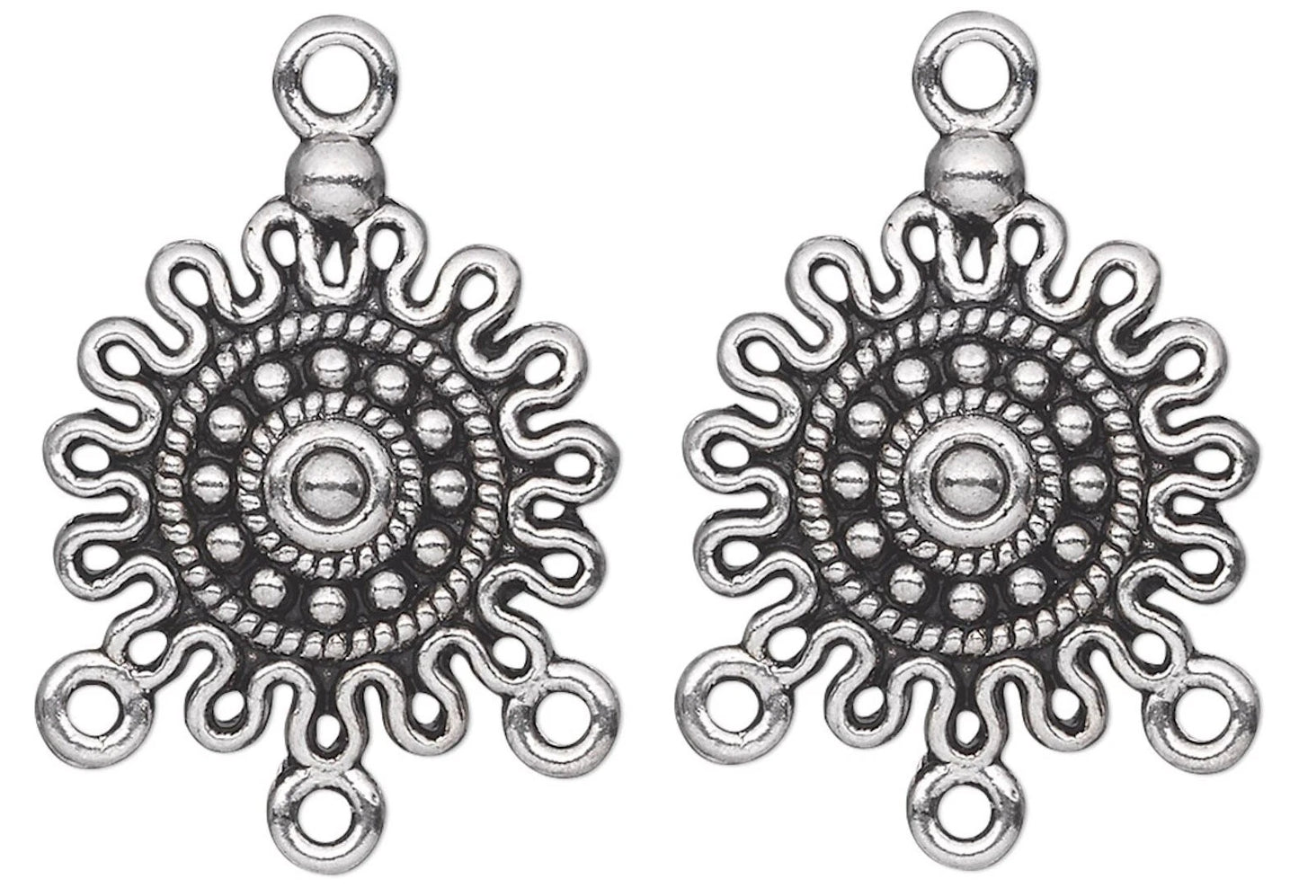 Antiqued Silver-Plated Pewter Round Chandelier Focals, 17mm, 3 Loops, 20 pcs