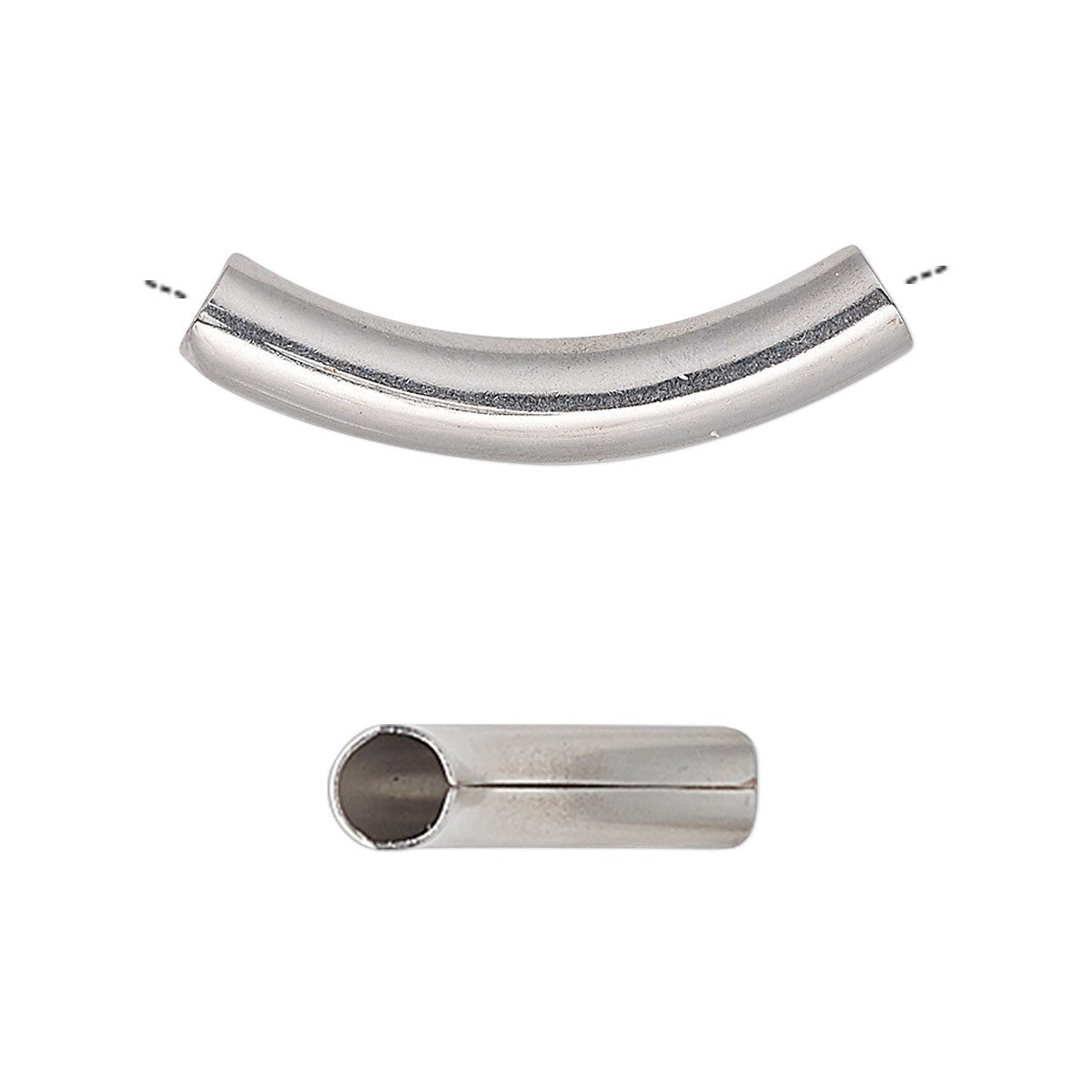 Stainless Steel 30x5mm Curved Tube Beads, Silver, 10 pcs