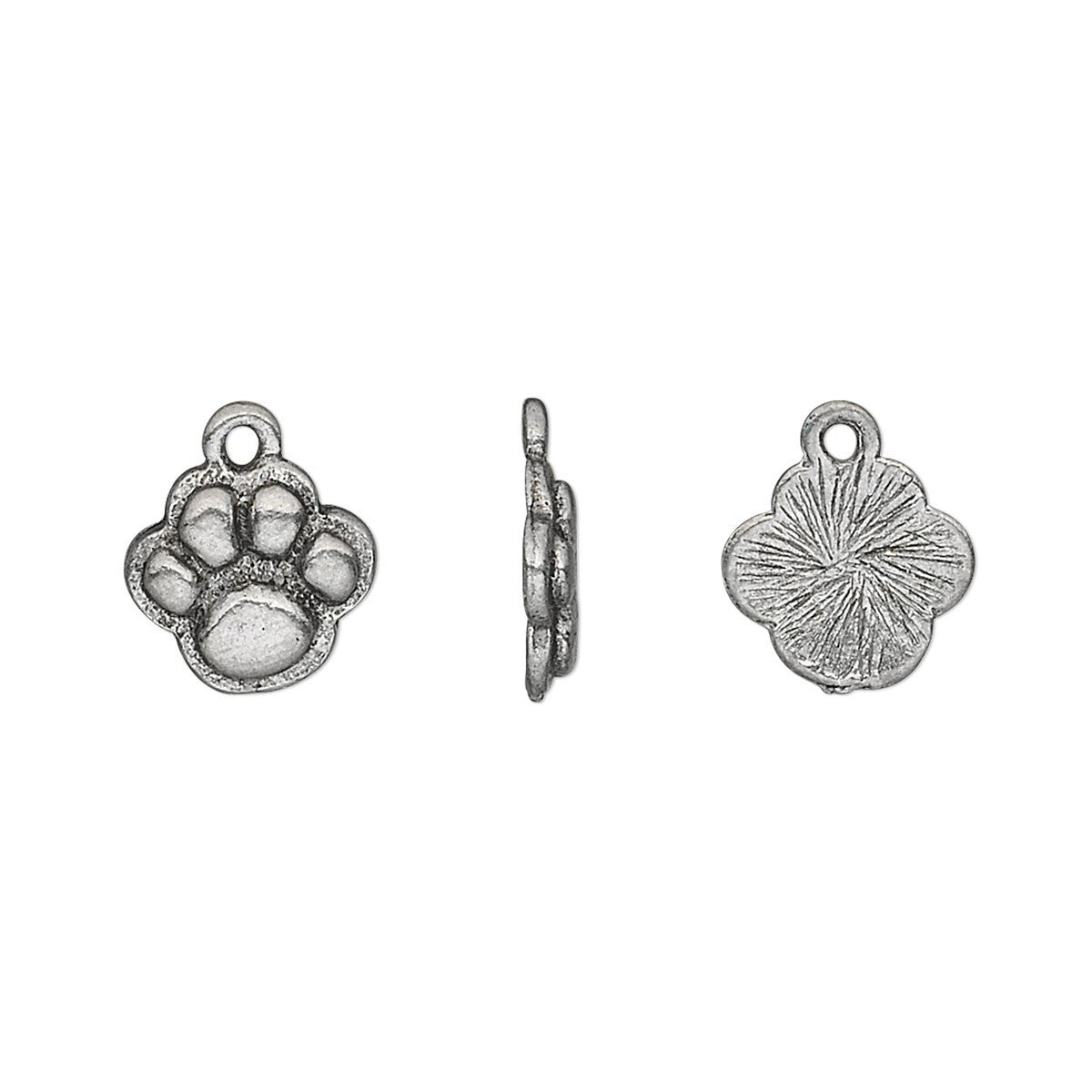 Antiqued Silver Pewter Paw Print Charms, 10mm, 4 pcs