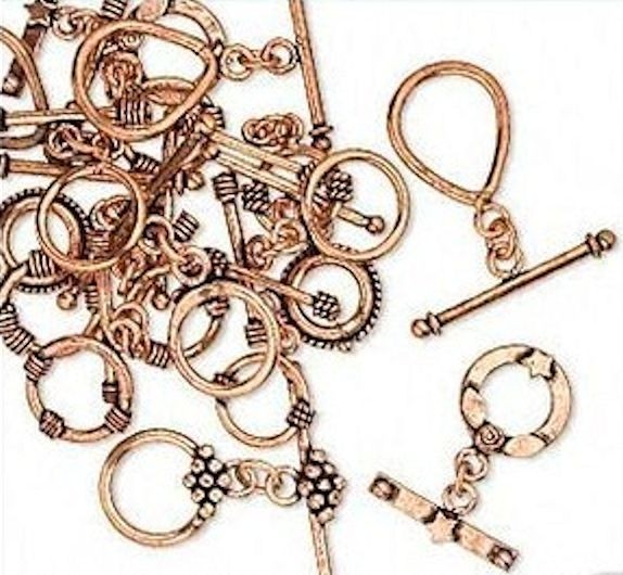 Clasp Toggle Mix Antiqued Copper Mixed Designs & Sizes (50 Grams)