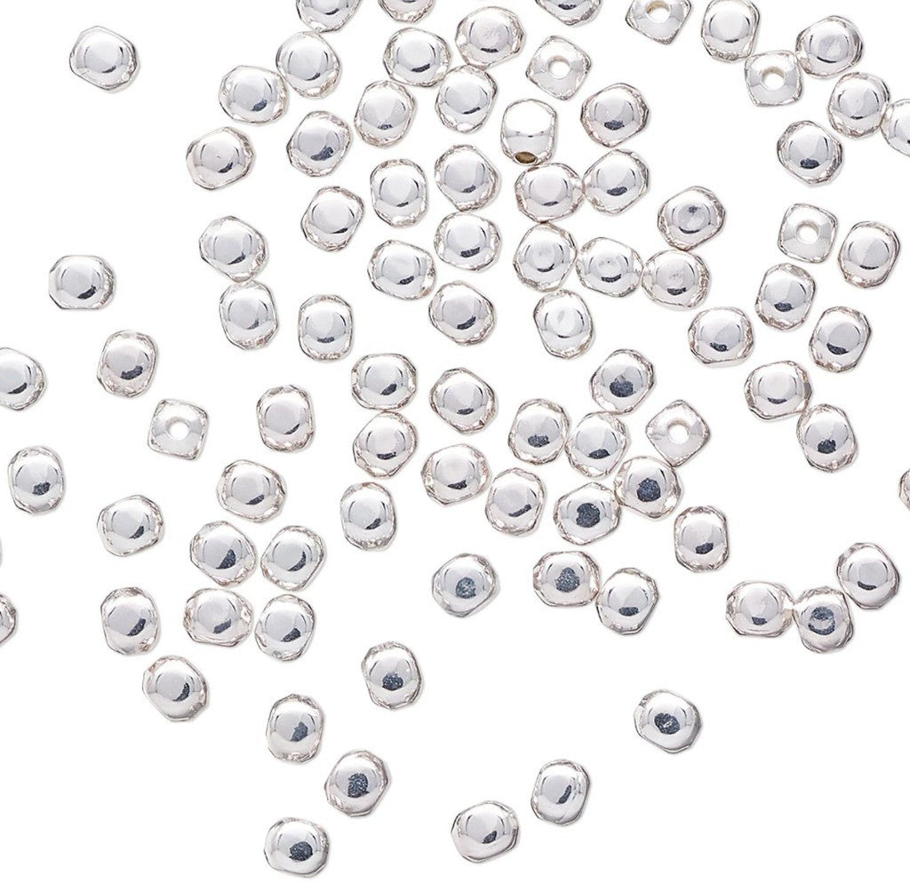 144 Silver Plated Brass 4x4mm Smooth Rounded Square Spacer Beads