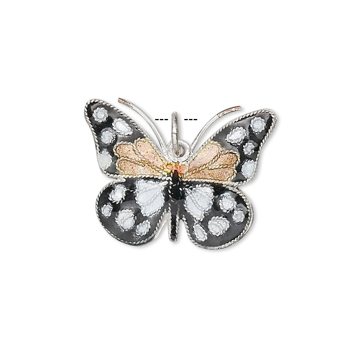 Black, Gold & White Cloisonné Butterfly Charm 24x18mm, 1 pc