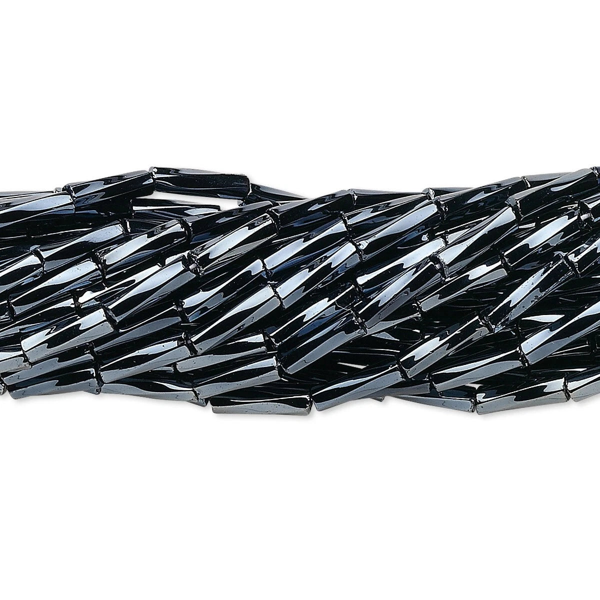 Czech Pressed Glass Opaque Steel Twisted Bugle Beads, 6mm - 1 Hank