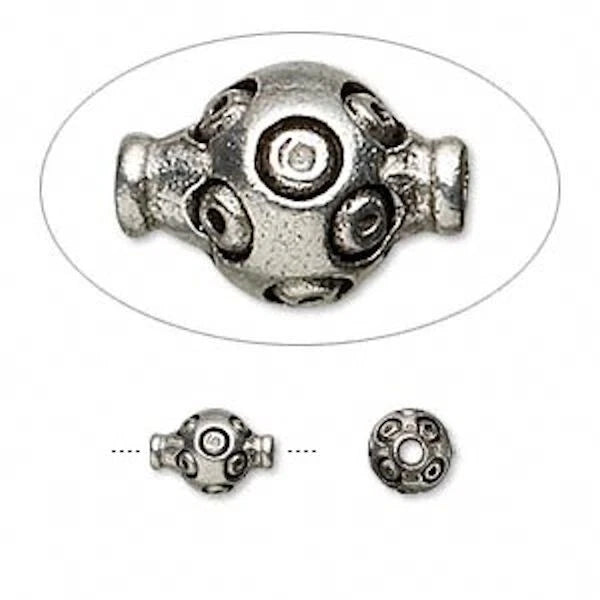 Antiqued Pewter Ornate Swirl Dotted Vase Beads, 9x6mm (10)