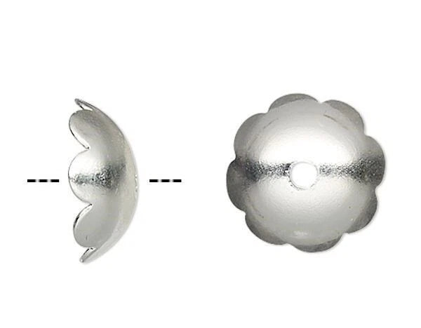 Silver Plated Brass Scalloped Round Bead Caps, 8x3mm, 100 pcs