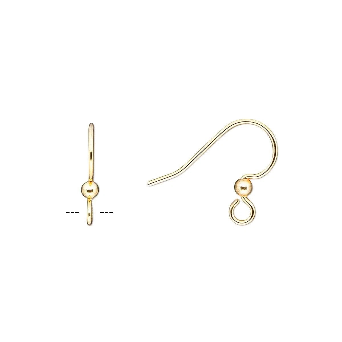 Gold Plated Surgical Steel Fishhook Ear Wires, 14x15mm, 2.5mm Ball — 50 pcs