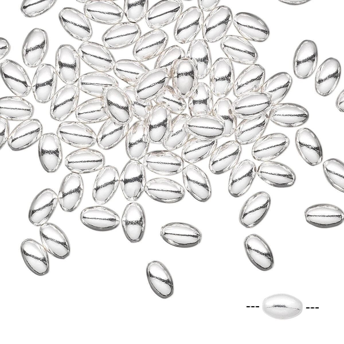 Silver Plated Brass Oval Spacer Beads, 5x3mm, 100 pcs