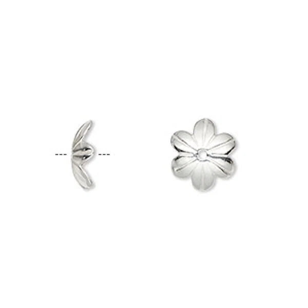 Sterling Silver Flower Bead Caps, 10x2.5mm, 4 pcs