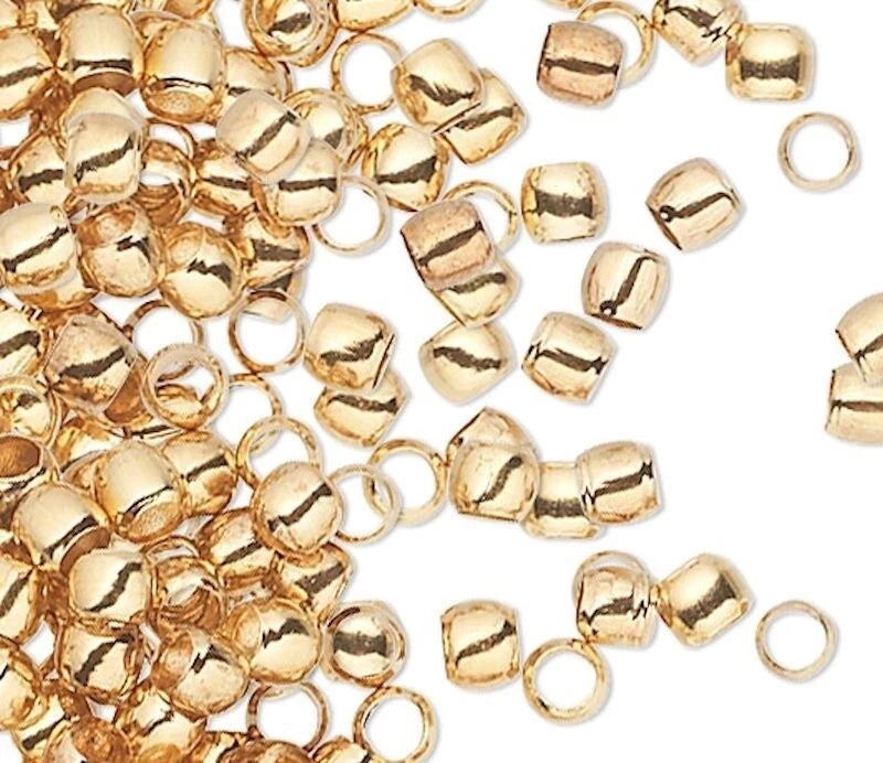 Gold Plated Brass Crimp Beads, 2x1.5mm, 100 pcs