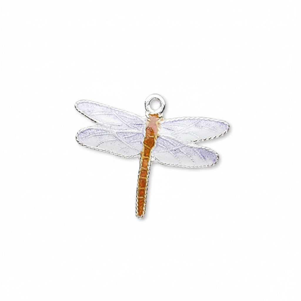 Cloisonné Sterling Silver Dragonfly Charm, 20x16mm, Blue & Brown