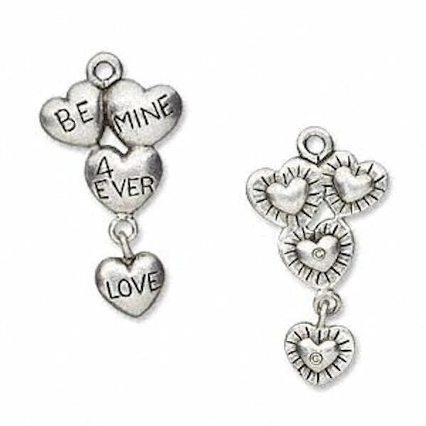 Antiqued Silver Pewter 3D Be Mine Heart Charms, 26x14mm - 2 pcs