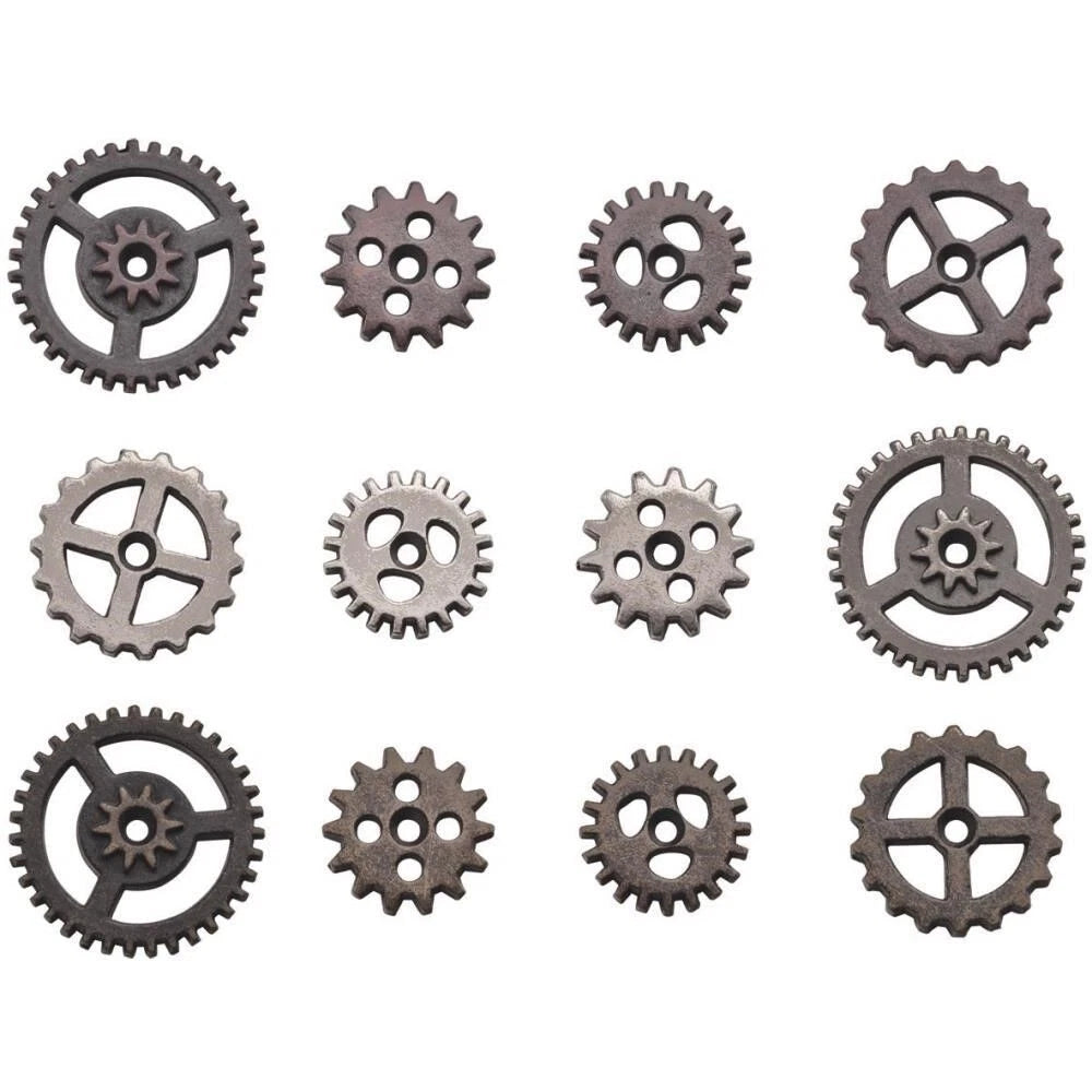 Tim Holtz Mini Sprocket Gear Charms, Mixed Antiqued Metals - 12 pcs