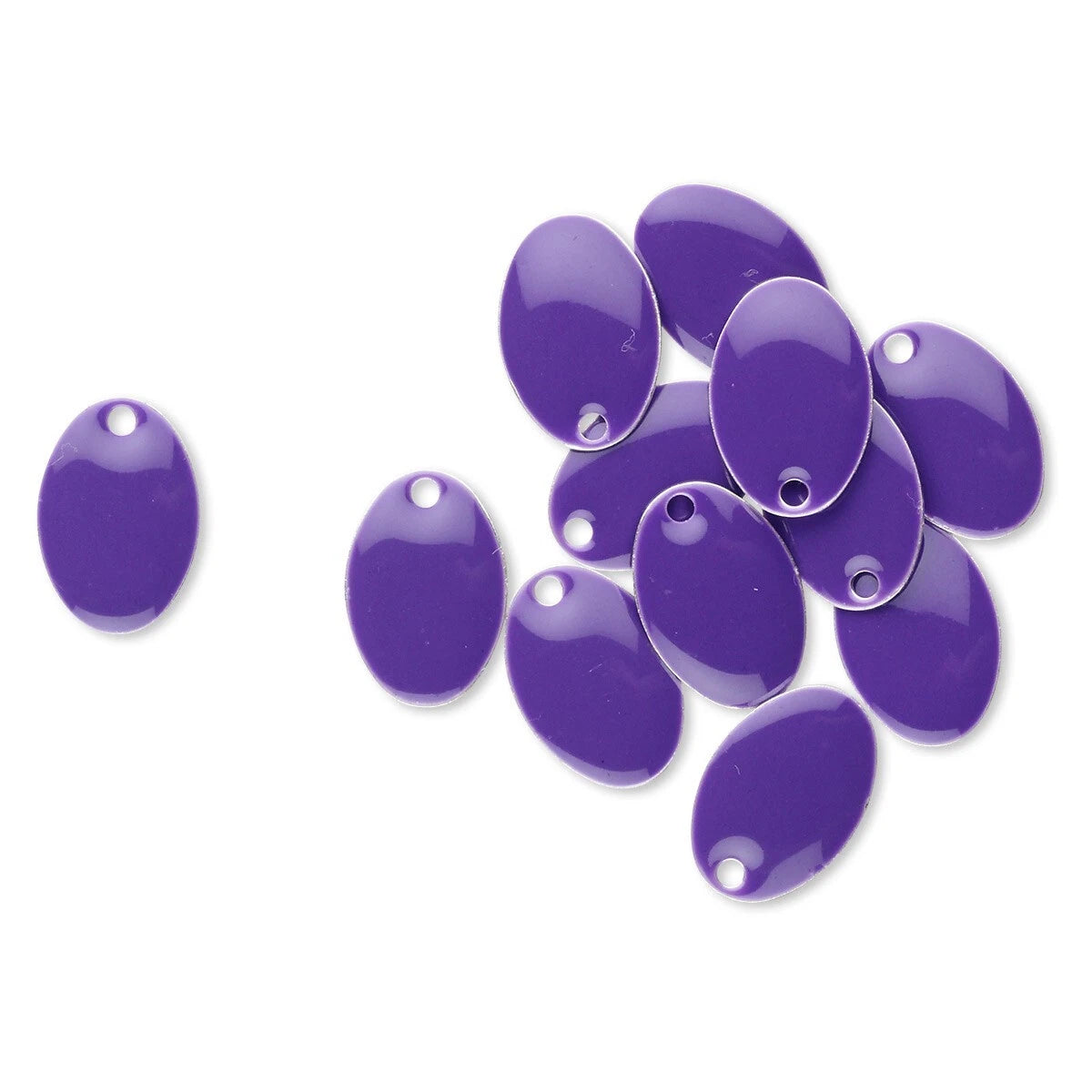 Silver Plated Brass Dark Purple Epoxy Oval Drop Charms, 14x9mm, 12 pcs