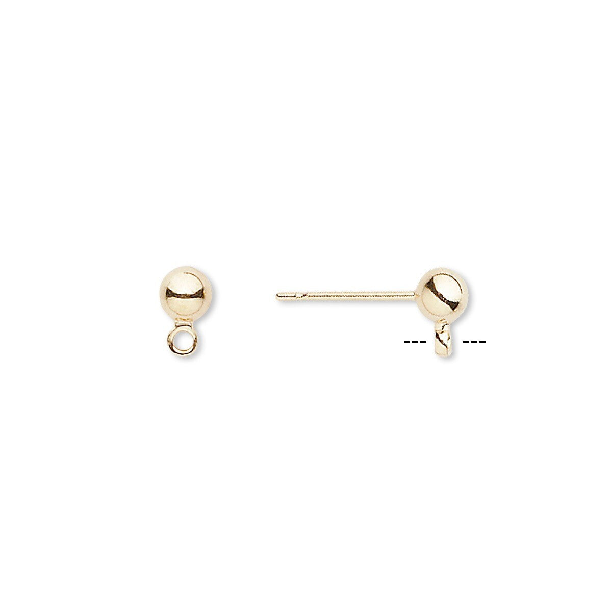 Gold stud earrings on a white background