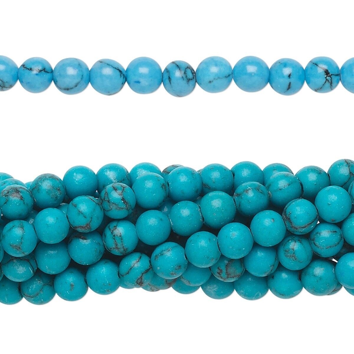 Beads, "Turquoise" (Resin Imitation) Blue 4mm Round, 1 Strand (approx. 100 pcs)