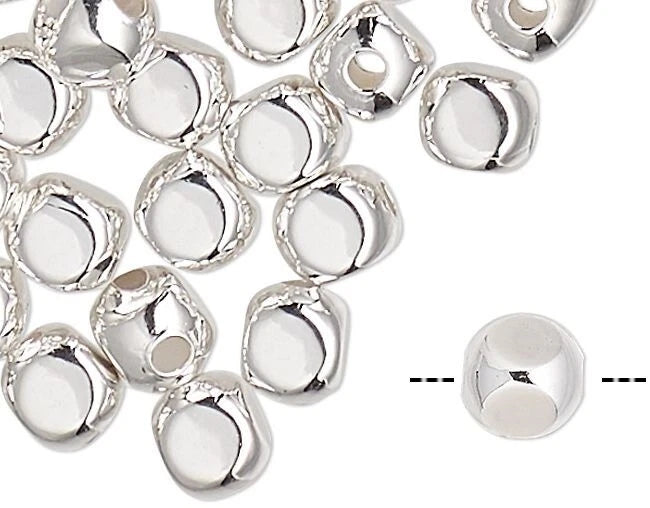 Silver Plated Brass Rounded Square Beads, 5mm, 100 pcs
