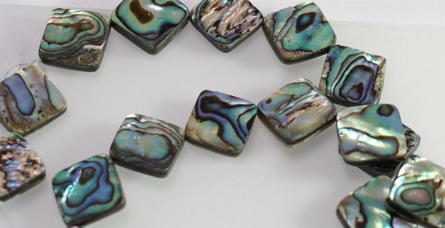 Iridescent Paua Shell Flat Diamond Beads, 14x14mm, 1 Strand (approx. 22)