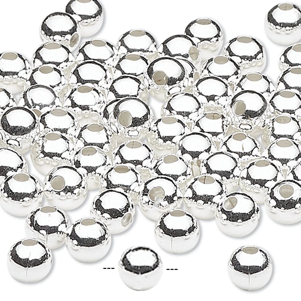 Silver-Plated Brass Smooth Round Spacer Beads, 5mm