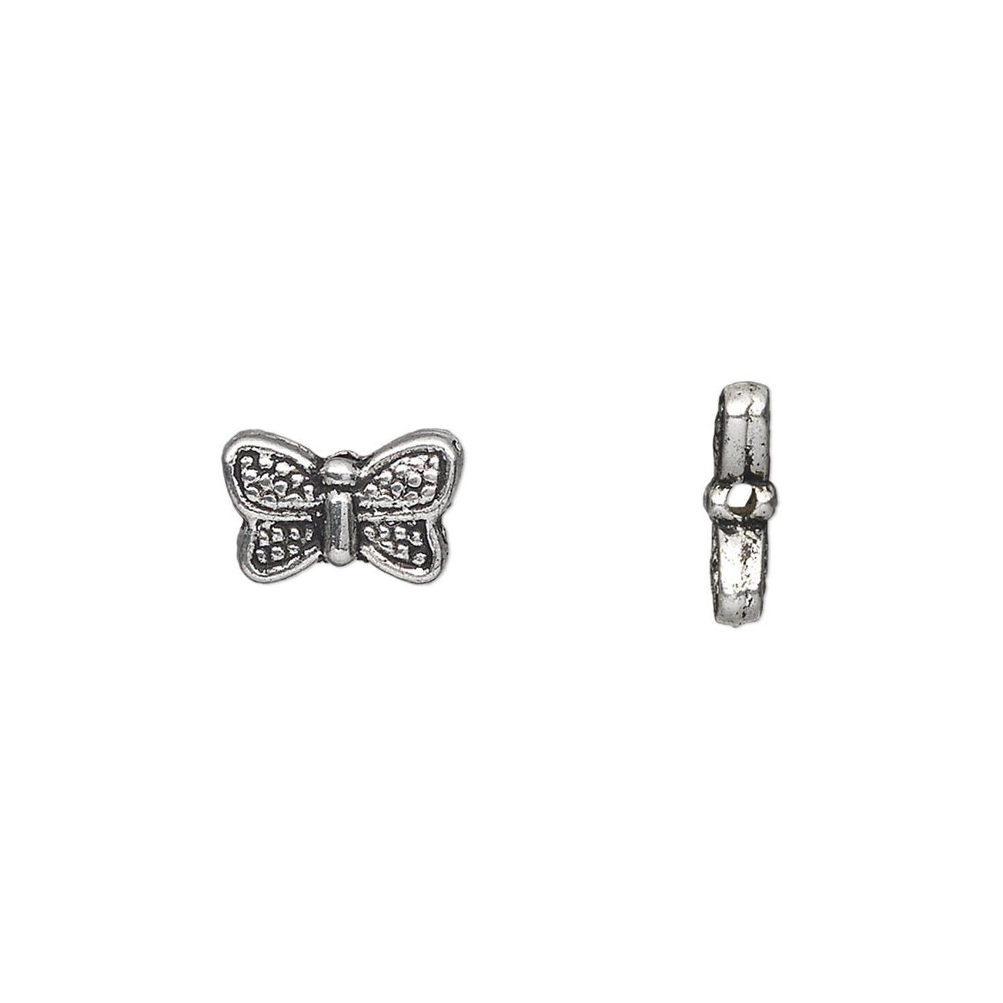 Antiqued Silver Pewter Double-Sided Butterfly Beads 10x6mm 0.9mm Hole (50 pc)