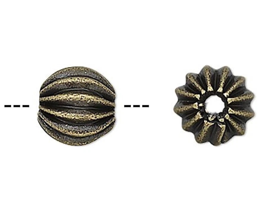 Antiqued Gold Plated Brass Fluted Round Beads, 5.5x5mm, 20 pcs