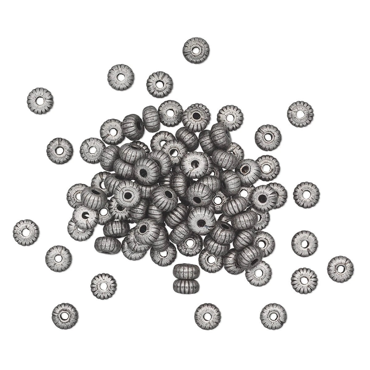 Antiqued Silver Plated Brass Corrugated Rondelle Beads, 4.5x2.5mm - 100 pcs