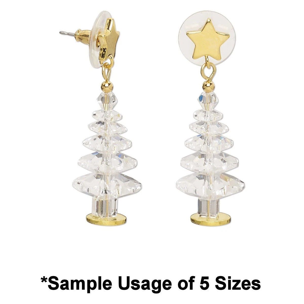 Pair of earrings with star and tree design on a white background